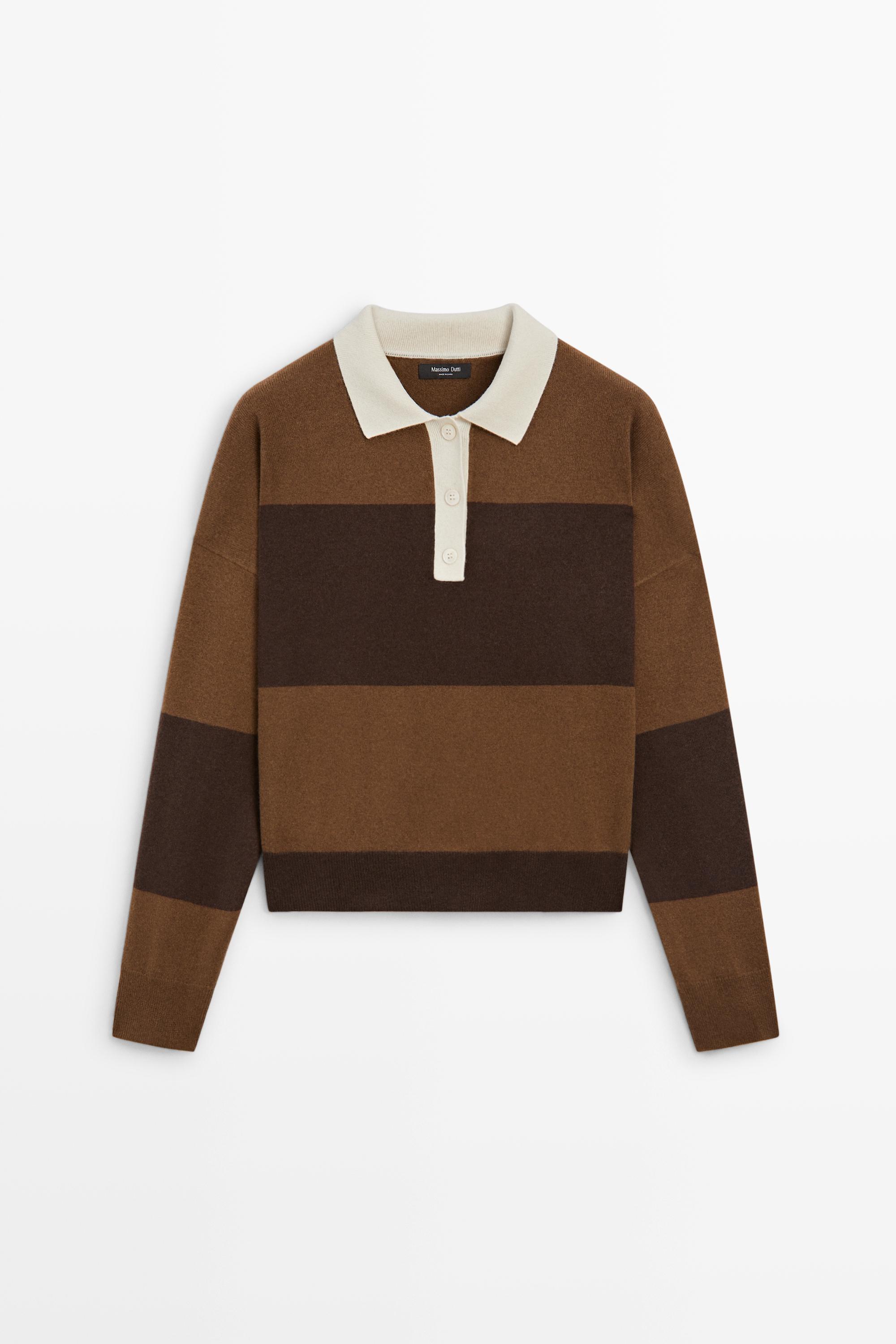 Pull en maille à col polo rayé